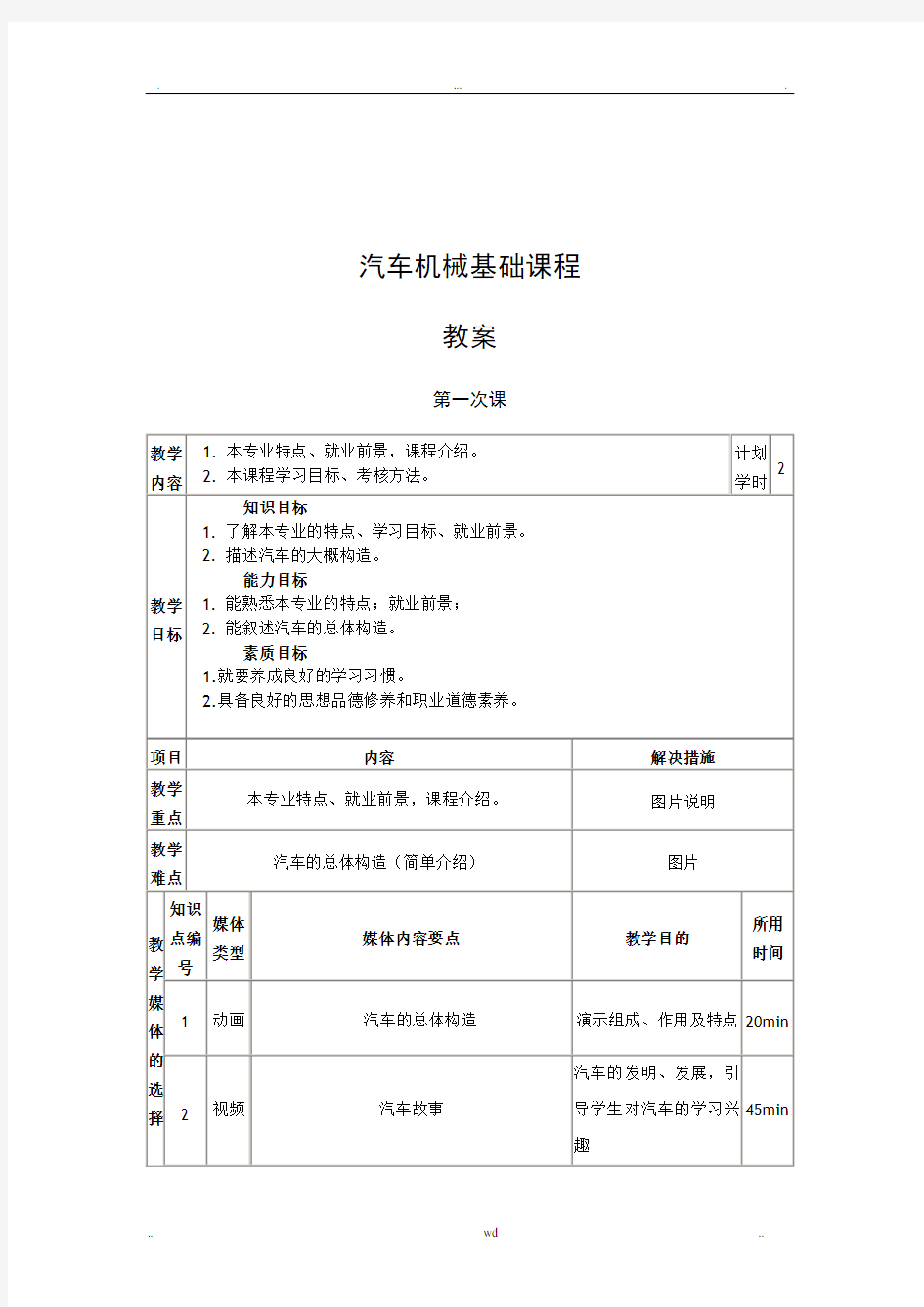 汽车机械基础教案