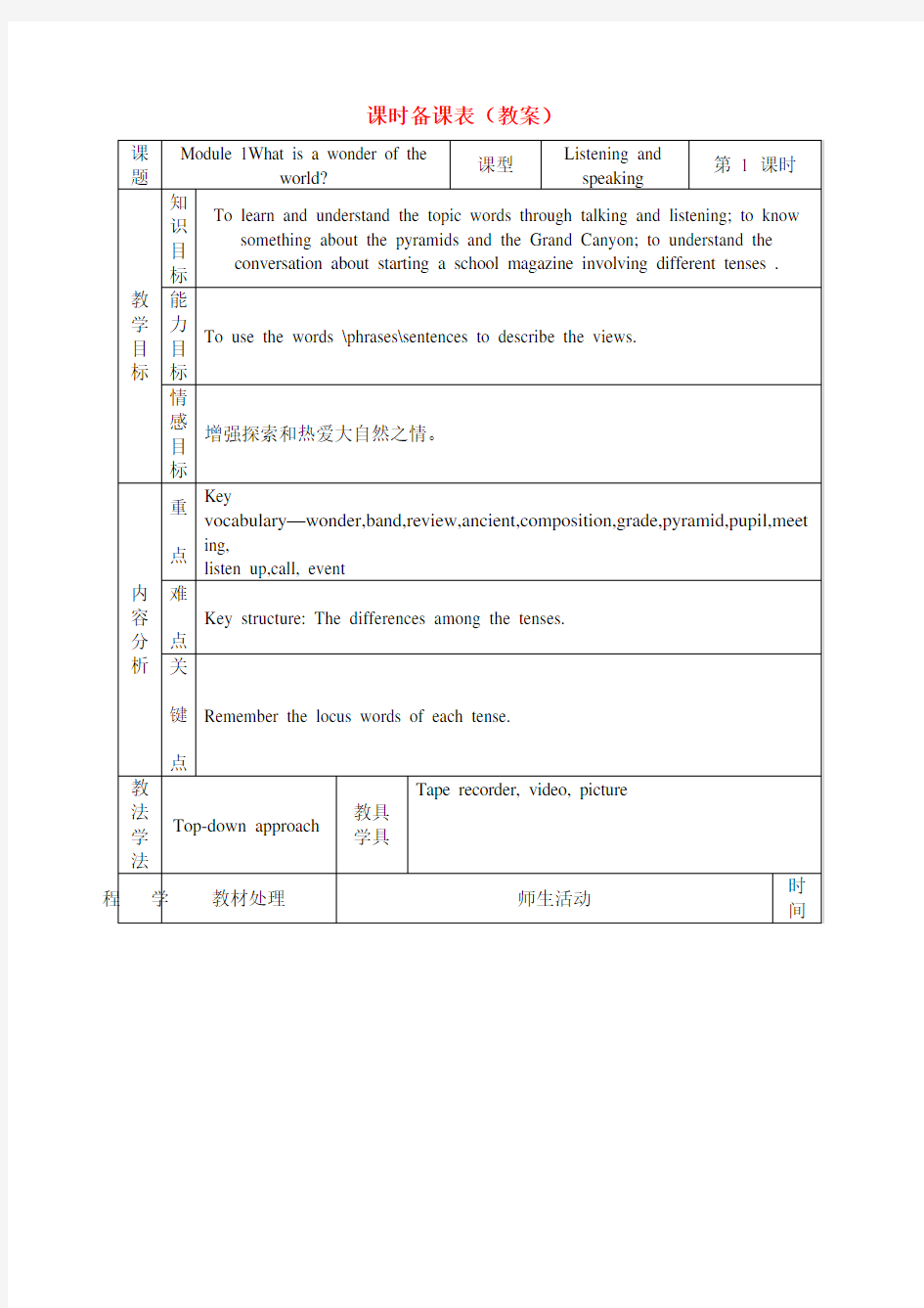 外研版九年级英语上册Module教案