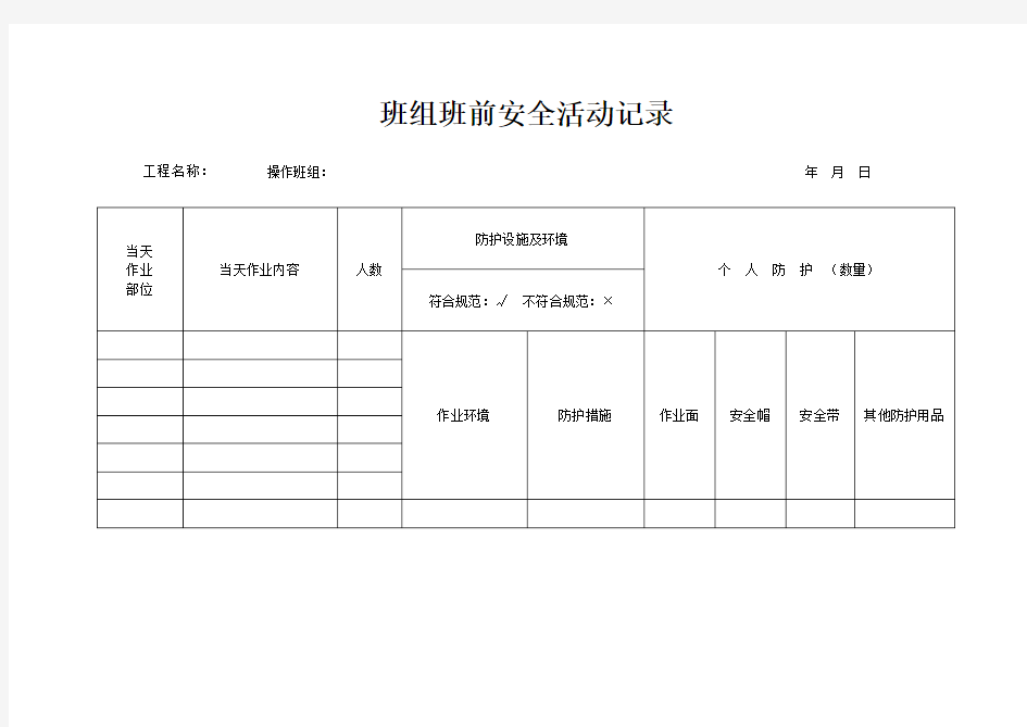 班组安全检查记录表