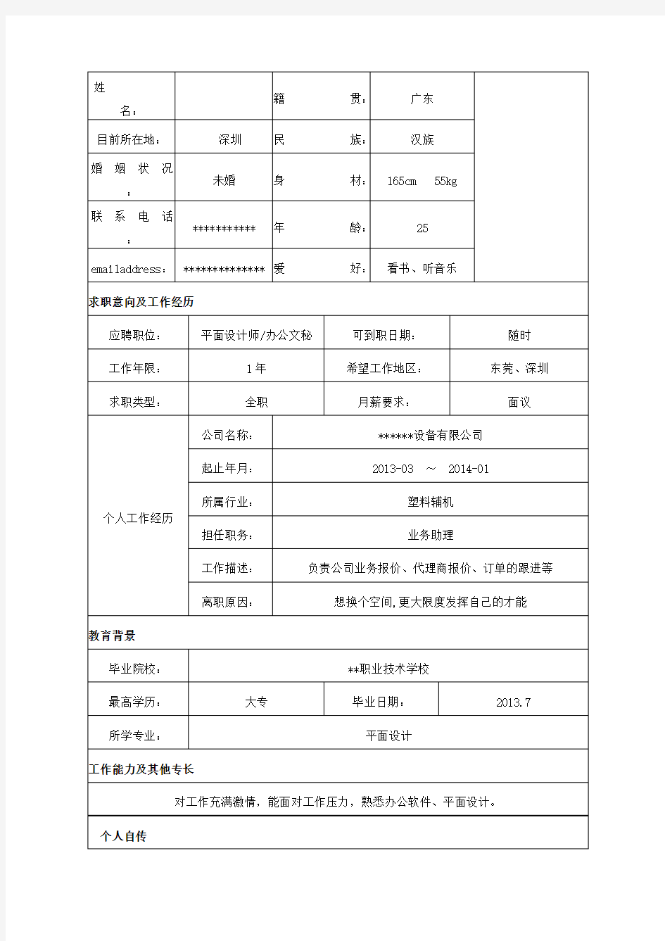 办公室文秘岗位个人求职简历