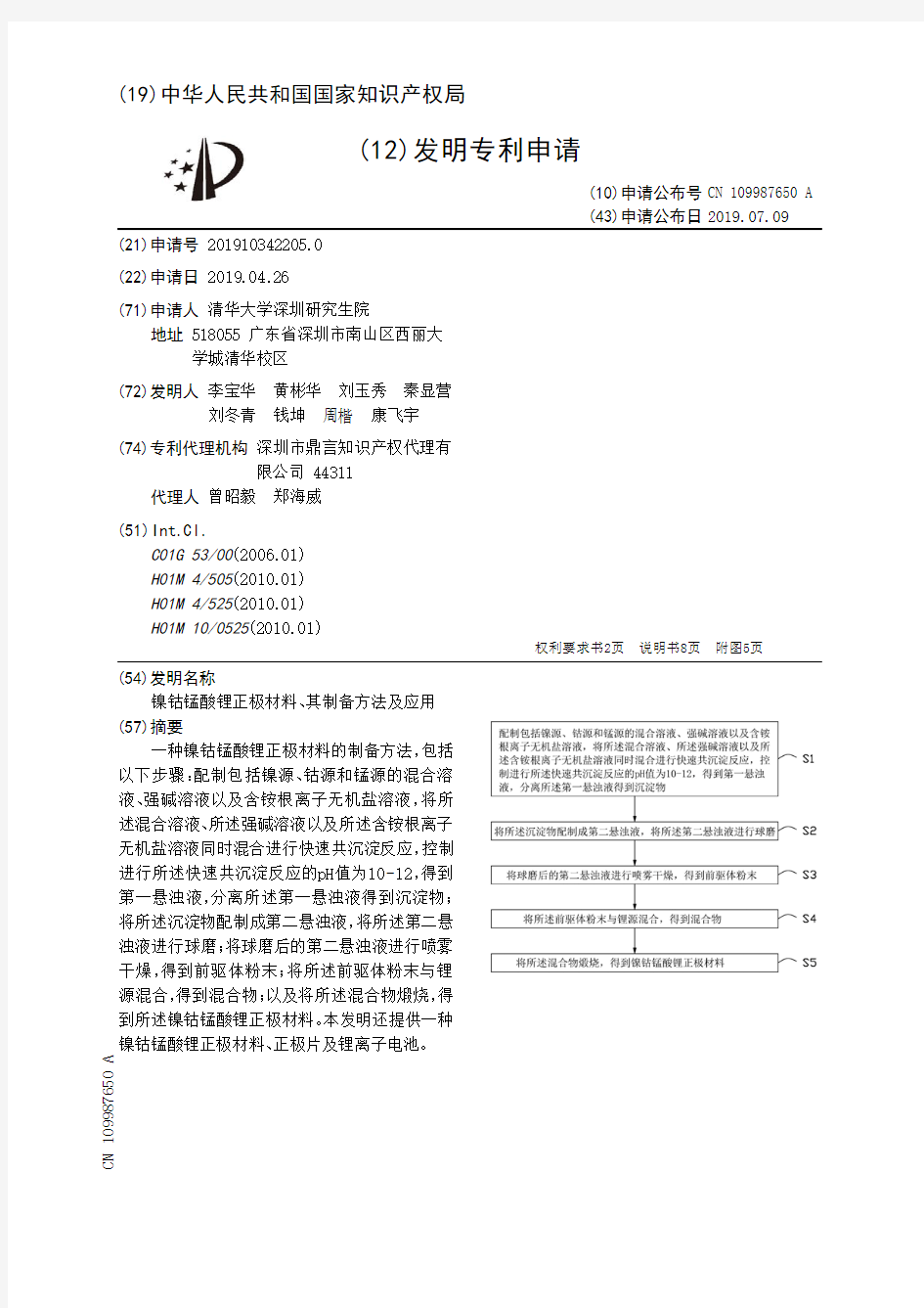 【CN109987650A】镍钴锰酸锂正极材料、其制备方法及应用【专利】