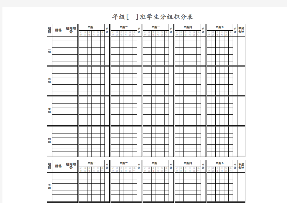 课改小组分组积分表