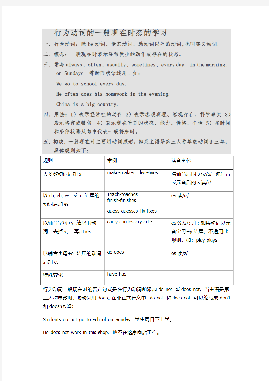 精品牛津7AU2语法 行为动词的一般现在时讲解及练习(含答案)