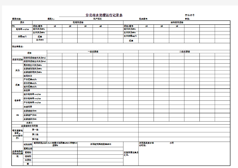 水处理运行日常记录表与填写说明