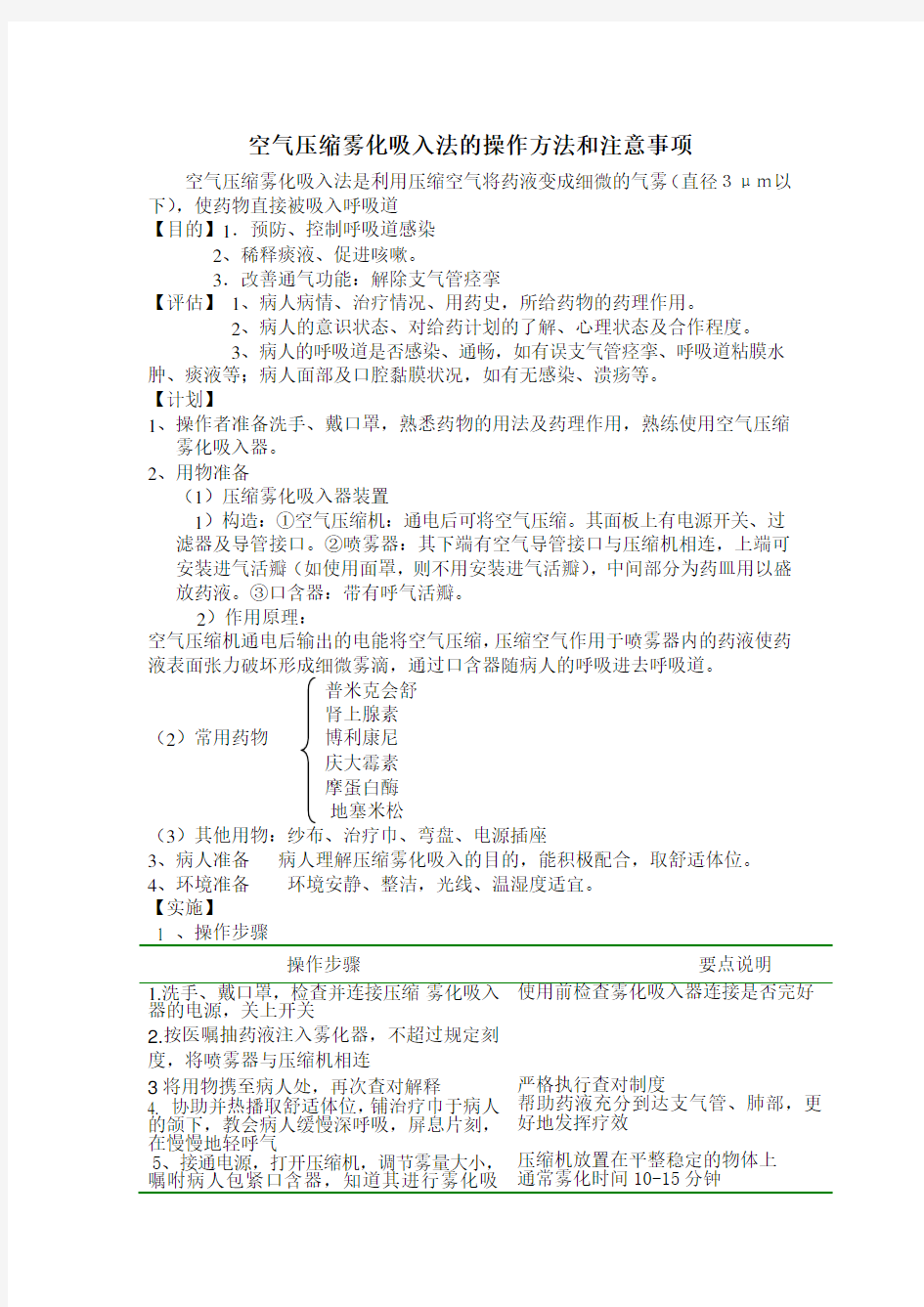 空气压缩雾化吸入法的操作方法和注意事项