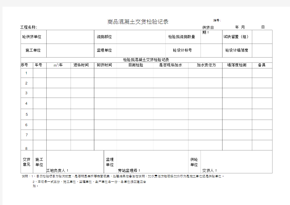 混凝土交货检验记录