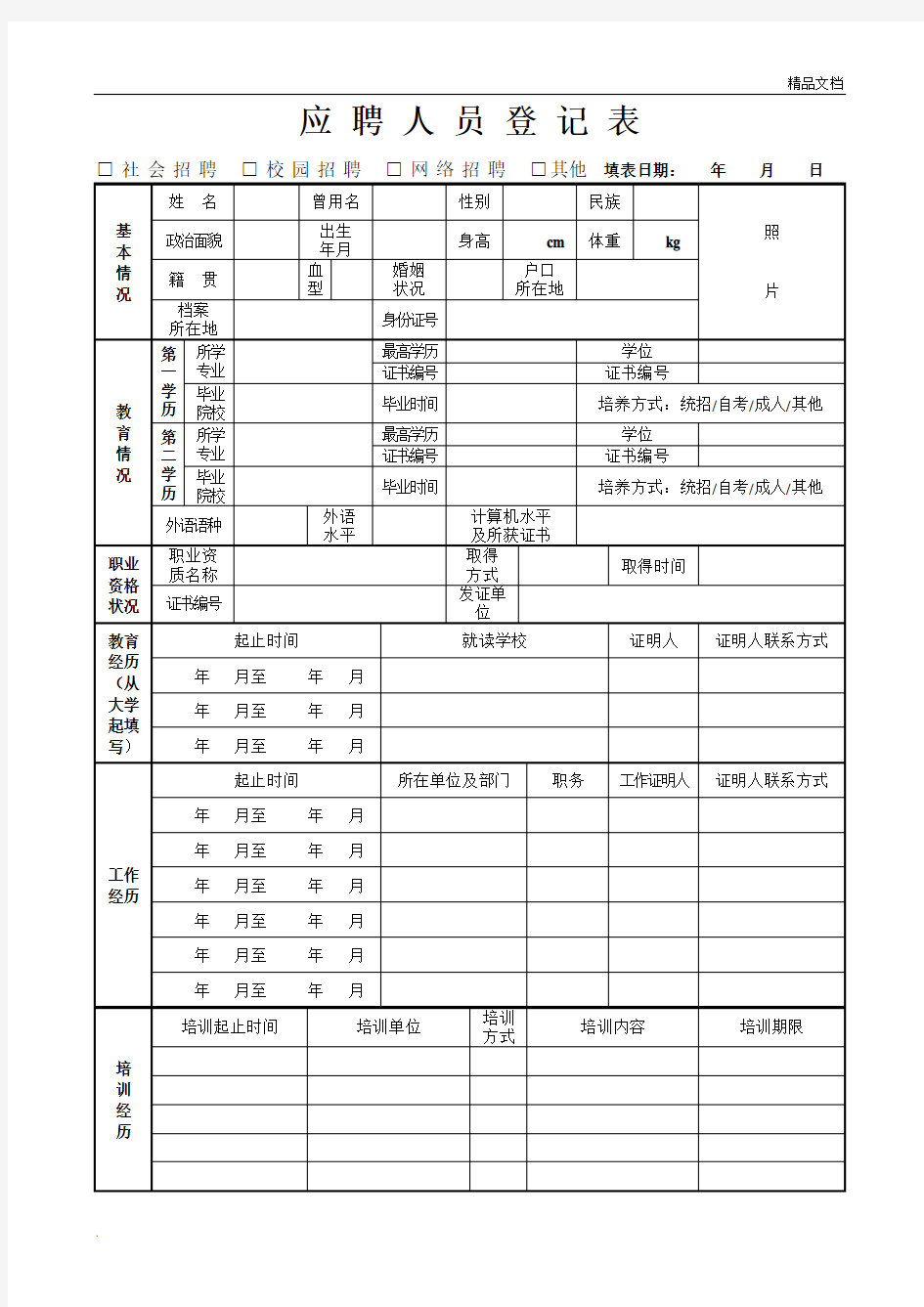 新特能源股份有限公司应聘人员登记表