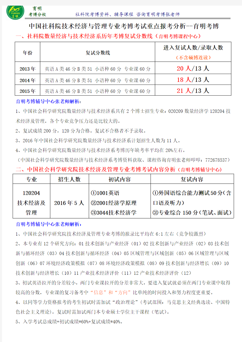 社科院技术经济与管理专业考博真题考试重点-育明考研考博