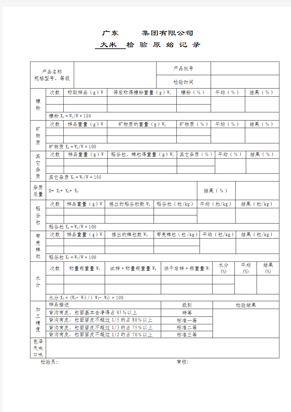 大米检验原始记录