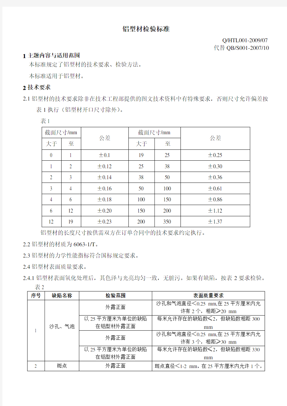 铝型材检验标准