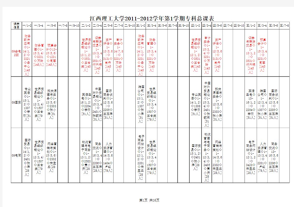 2011-2012-1南昌校区课表
