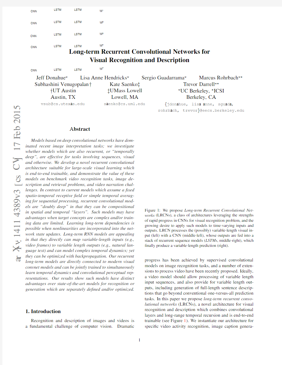 Long-term Recurrent Convolutional Networks for