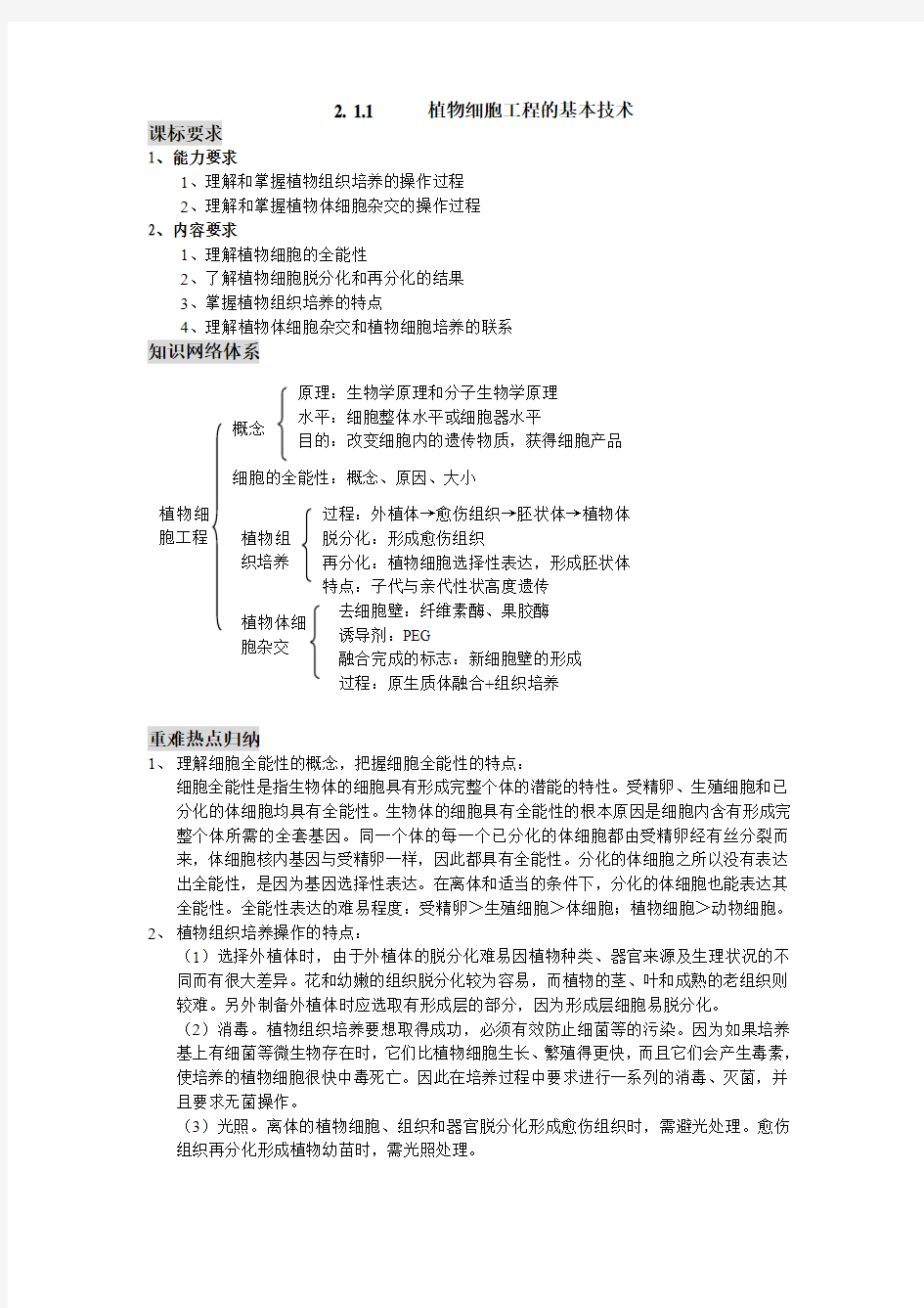 植物细胞工程的基本技术