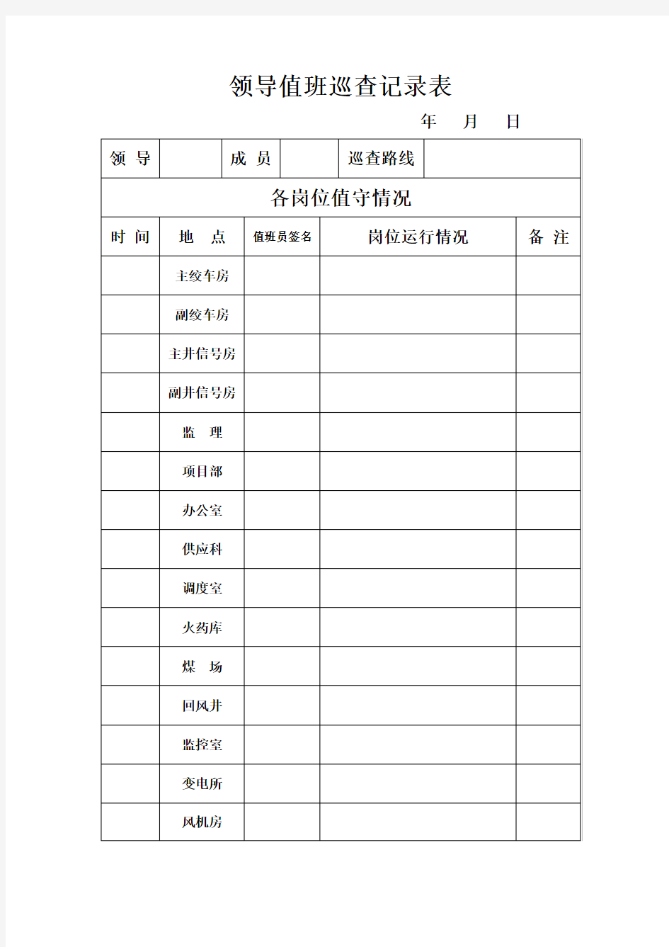 领导值班巡查记录表