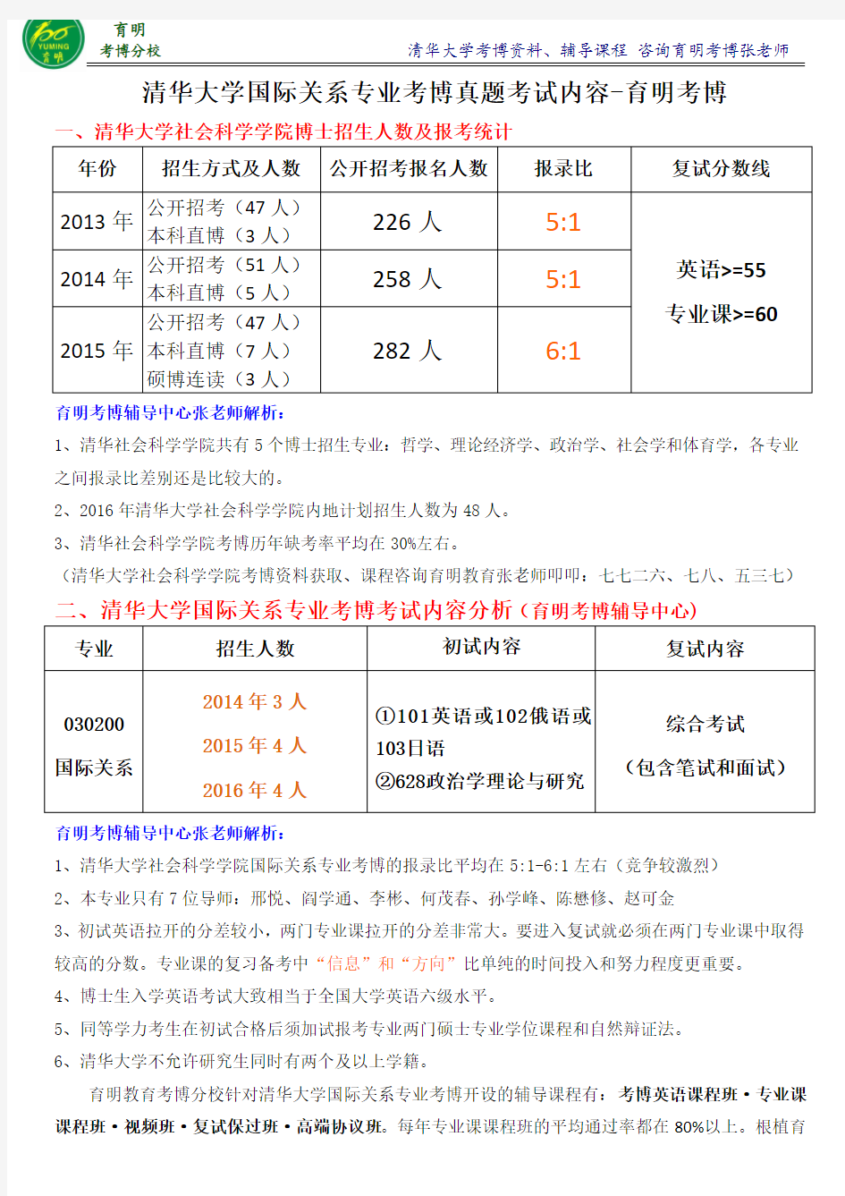 清华大学国际关系专业考博报录比-育明考博