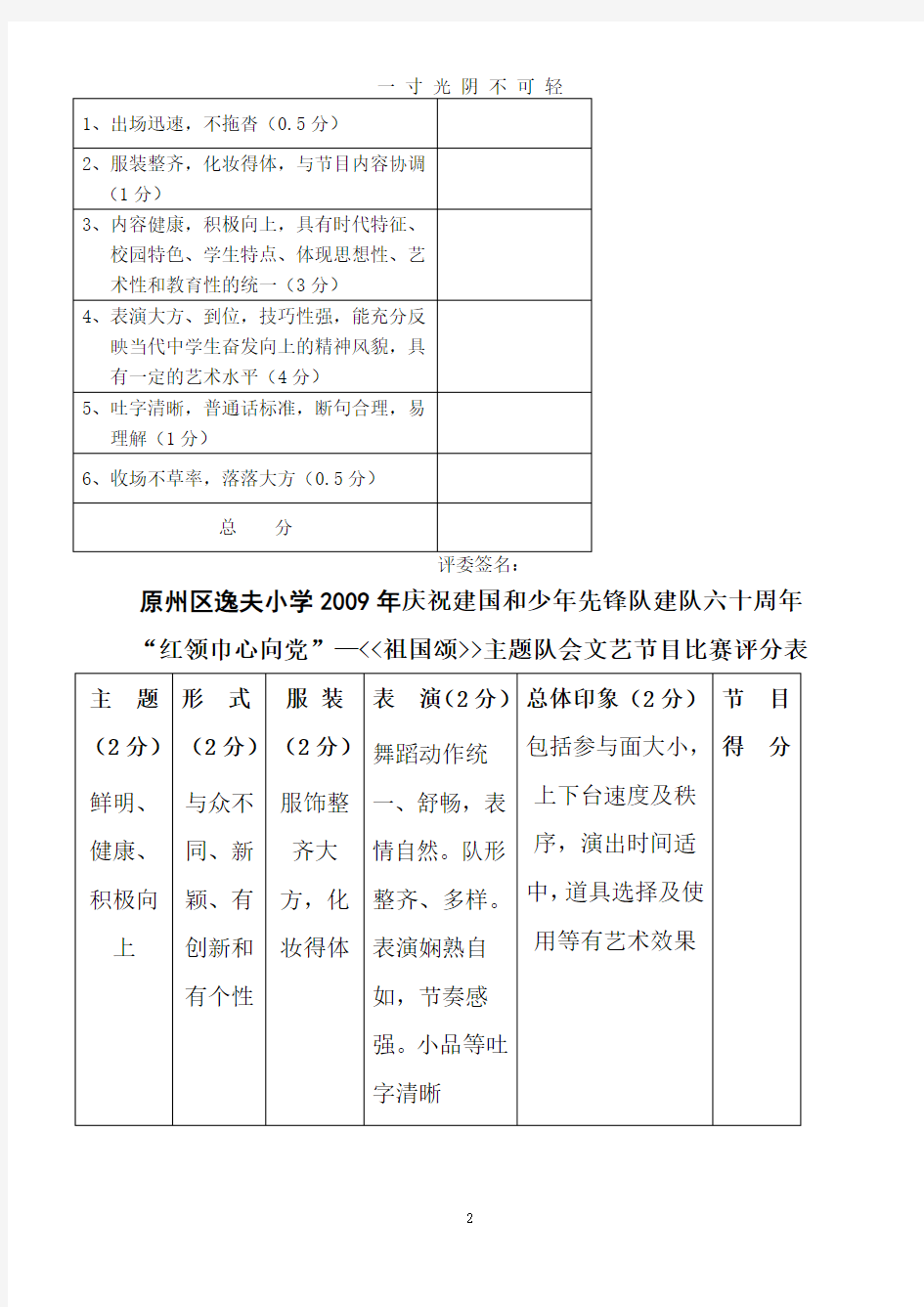 文艺节目汇演评分表格模板.doc