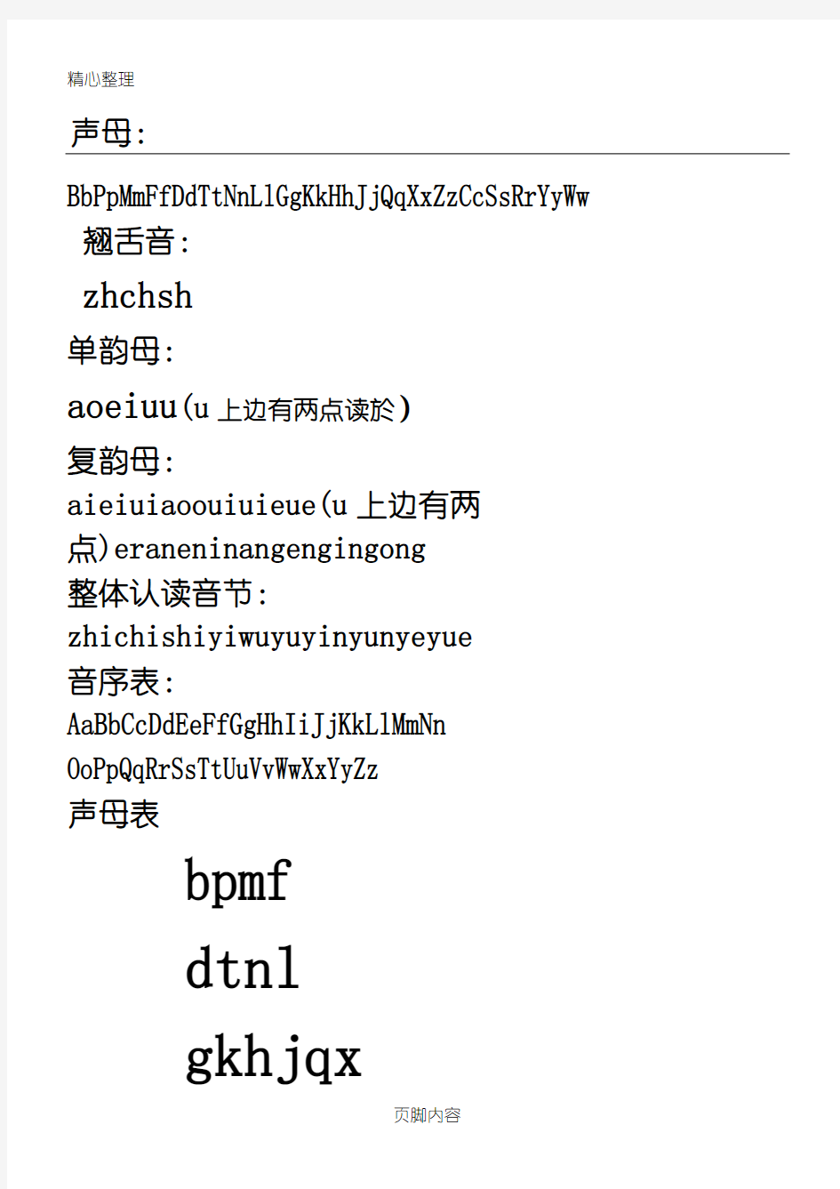 汉语拼音字母表格模板