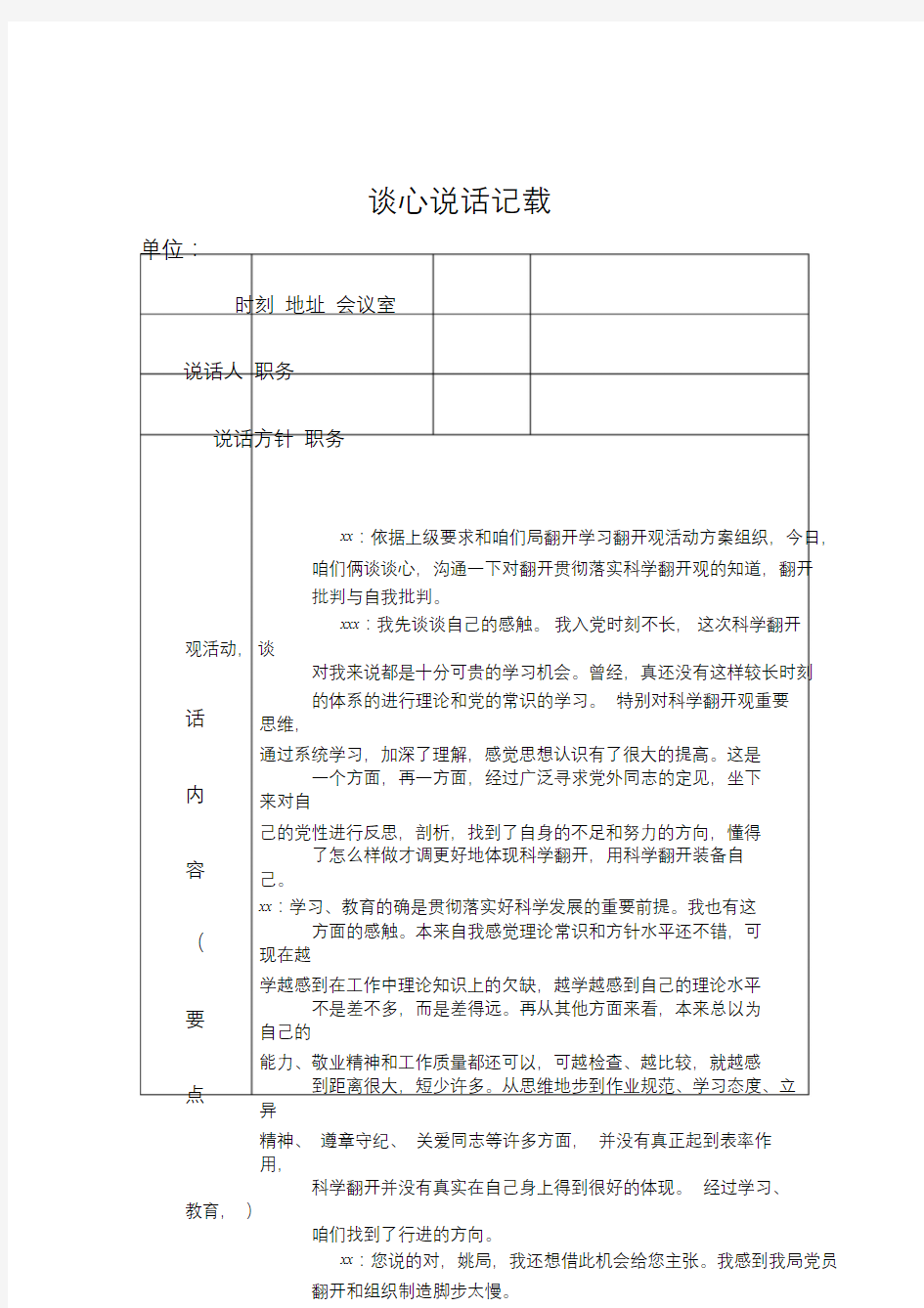 2018年党员各种谈心谈话记录.doc