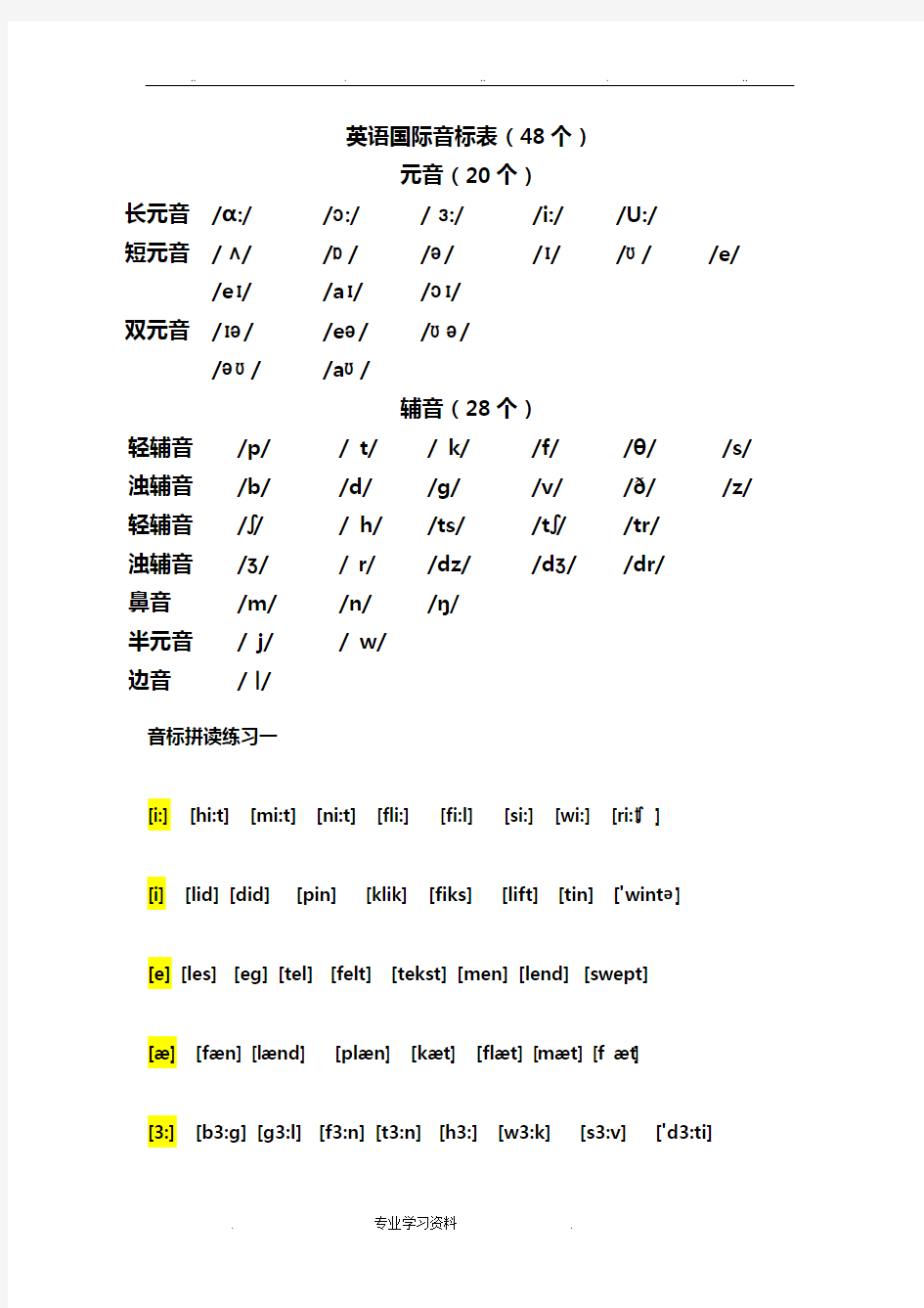 英语国际音标的表(2017最新版)