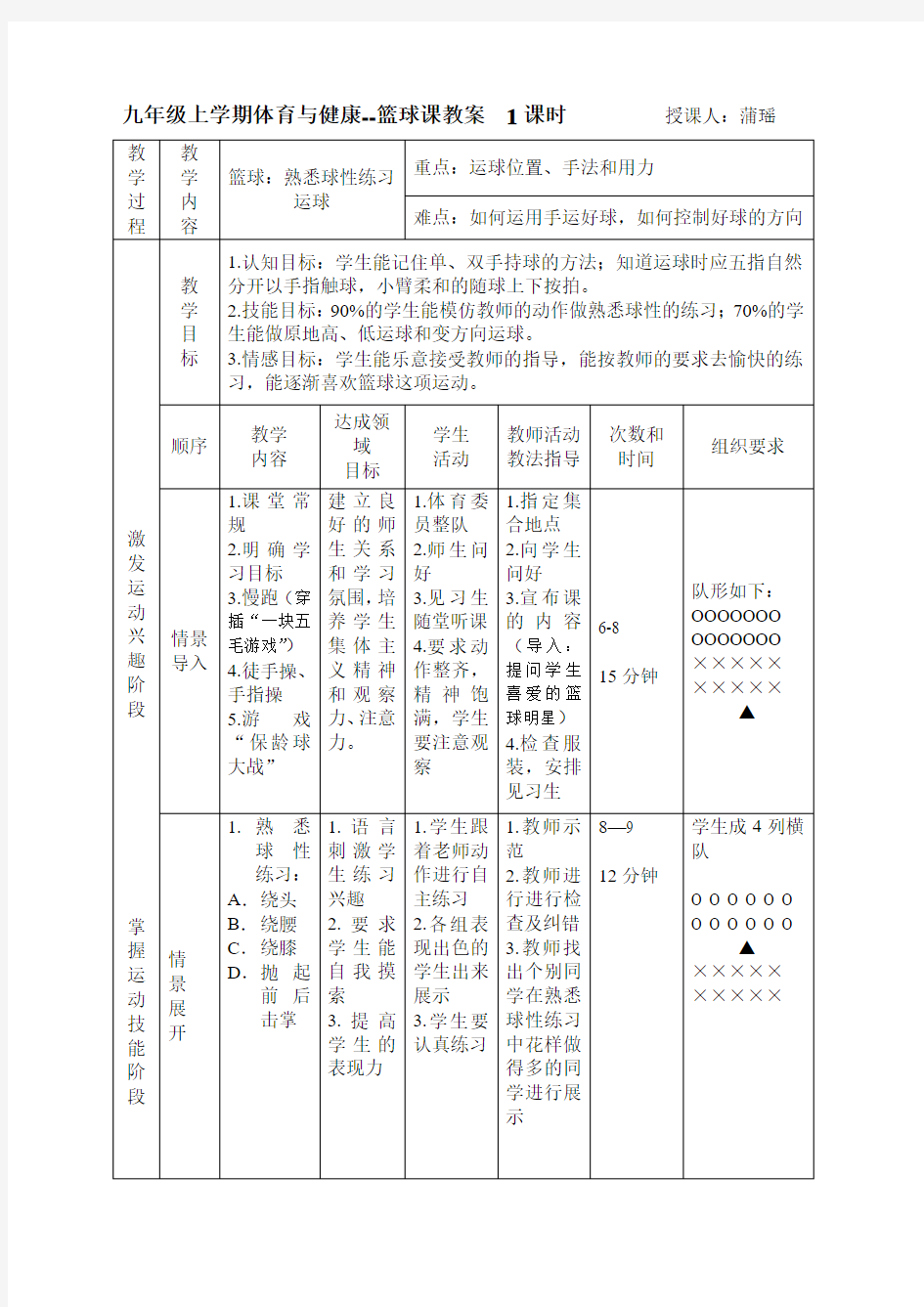 篮球课教案第一课(熟悉球性、运球练习)