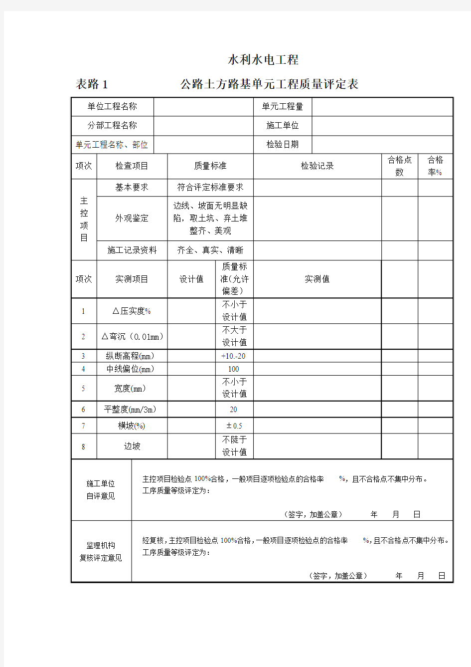 公路单元工程质量评定表填表说明(DOC)