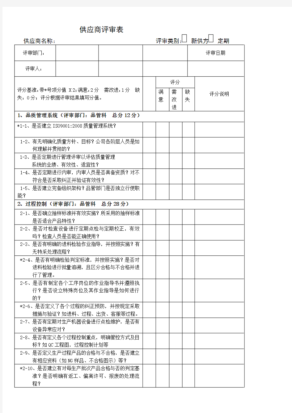 供应商评审表