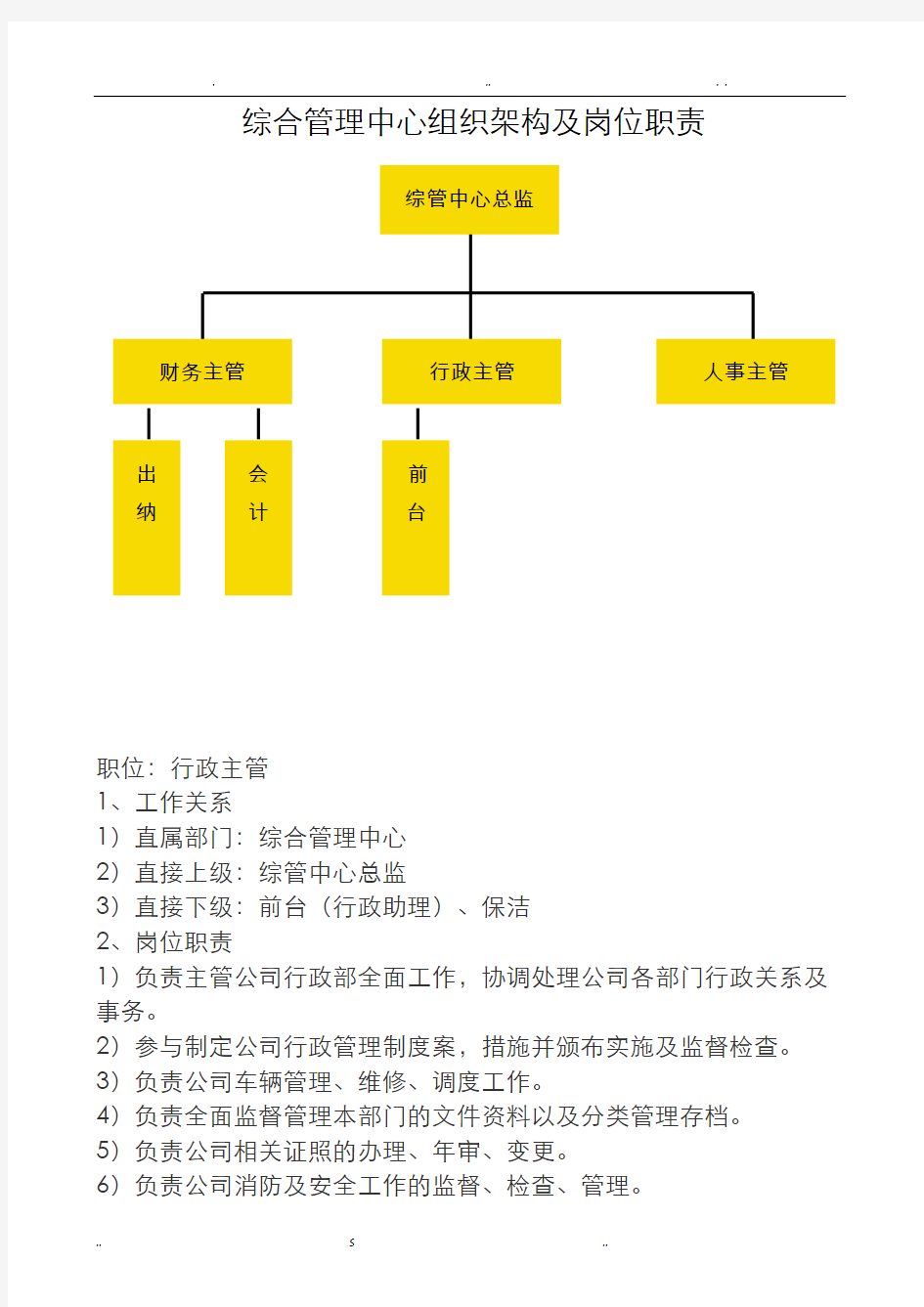 综合管理中心岗位职责