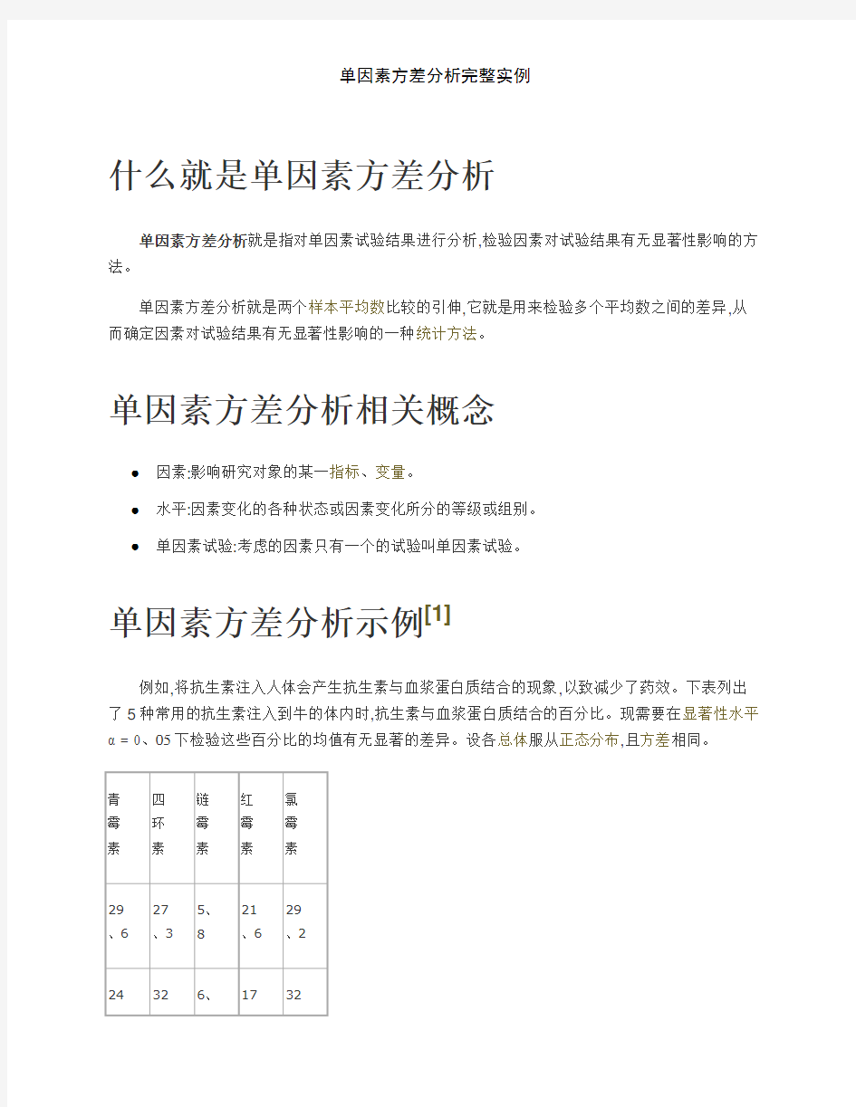 单因素方差分析完整实例