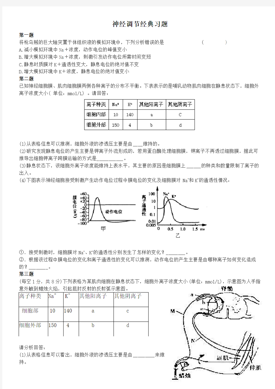 高考神经调节经典习题(含解析)