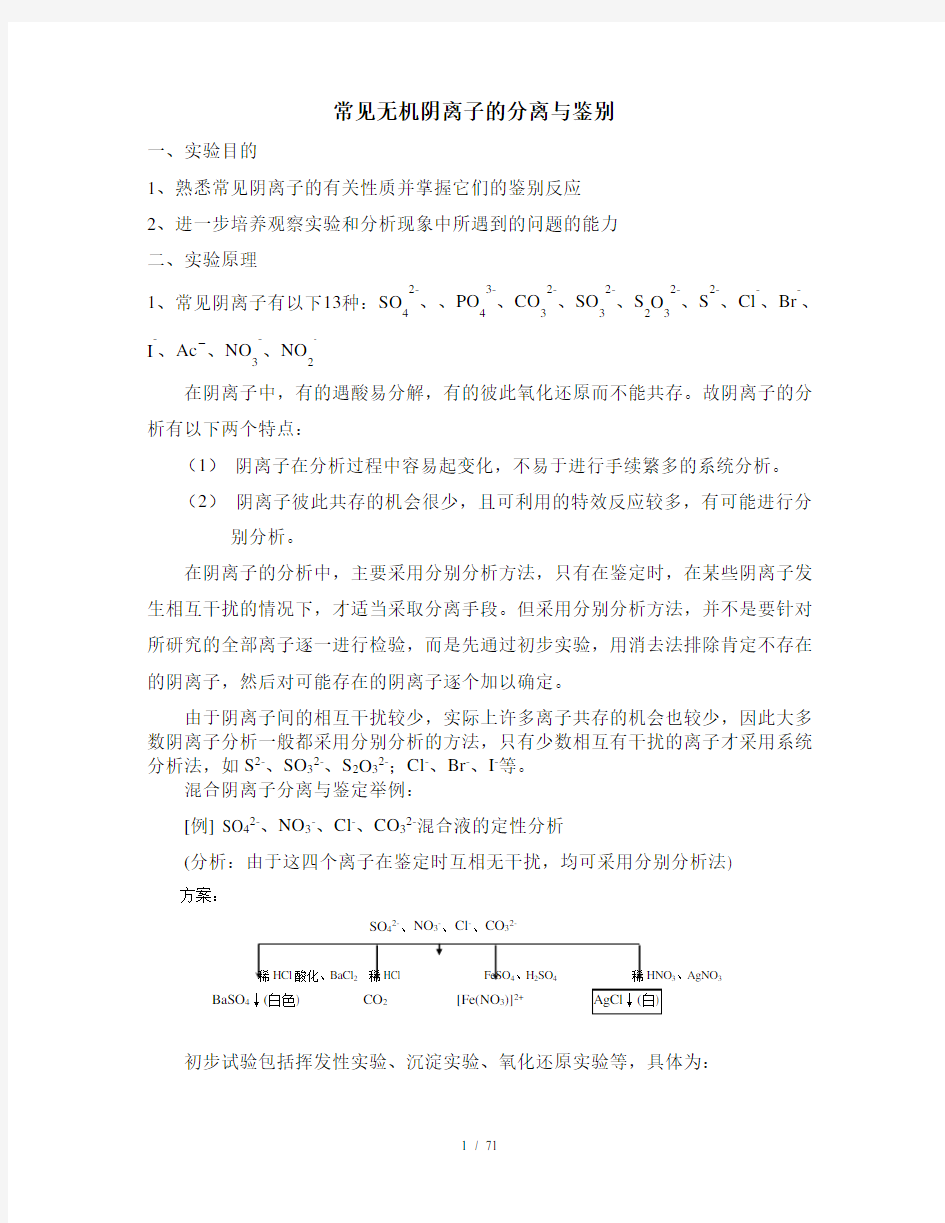 实验11常见阴离子未知液的定性分析