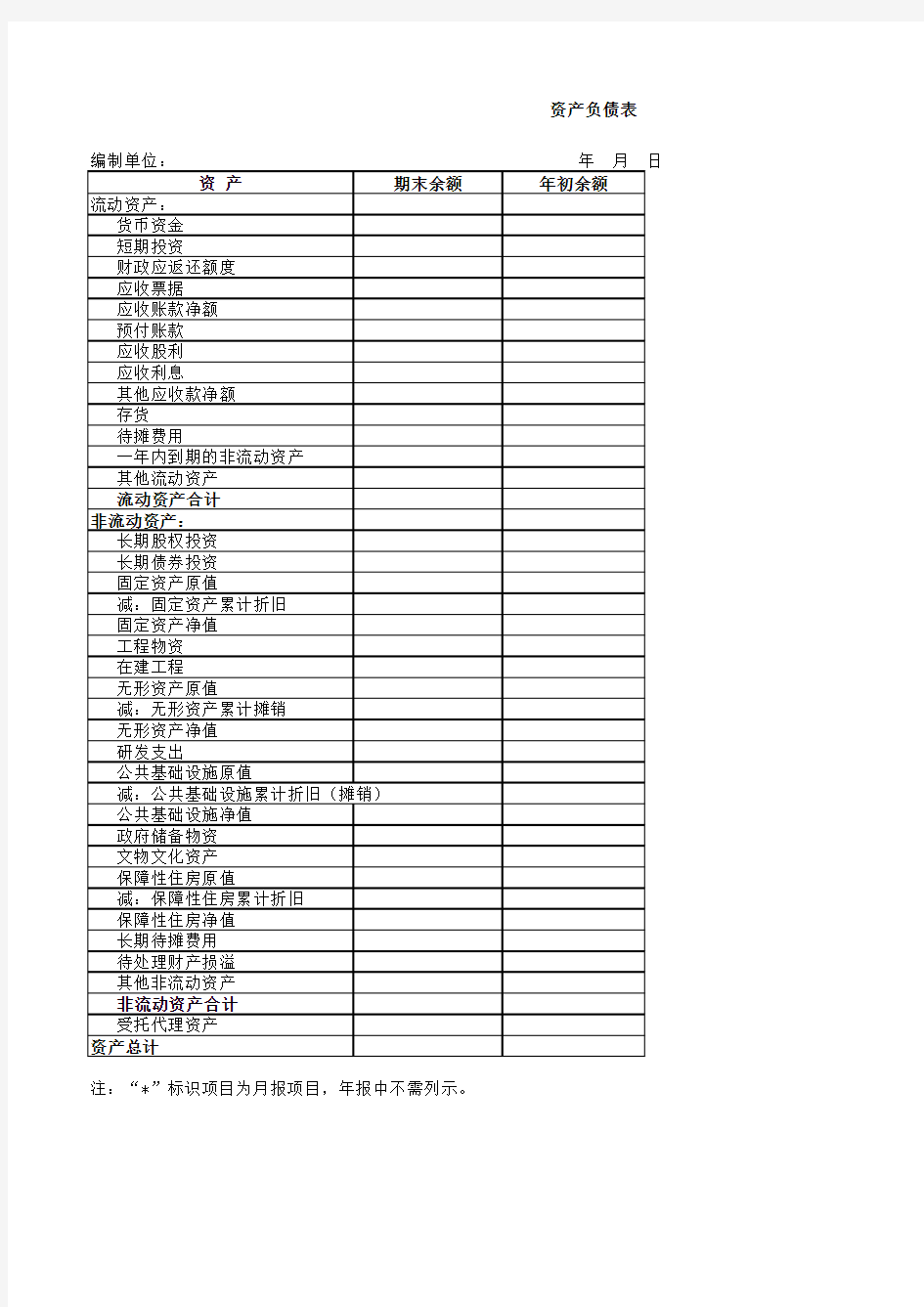 政府会计财务报表及预算报表(2019年)