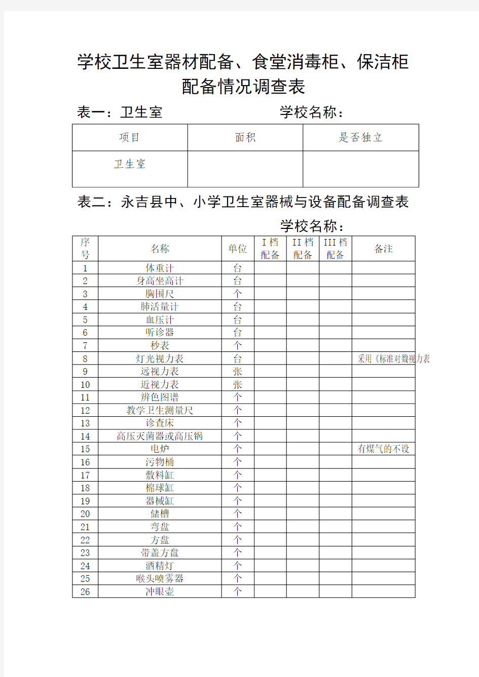 学校卫生室器材配备