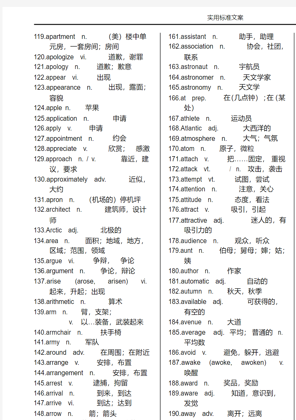 英语的学业水平测试(会考)英语的词汇表