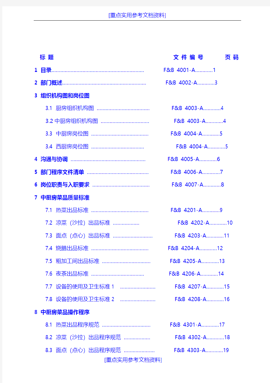 [参考实用]厨房管理工作手册SOP