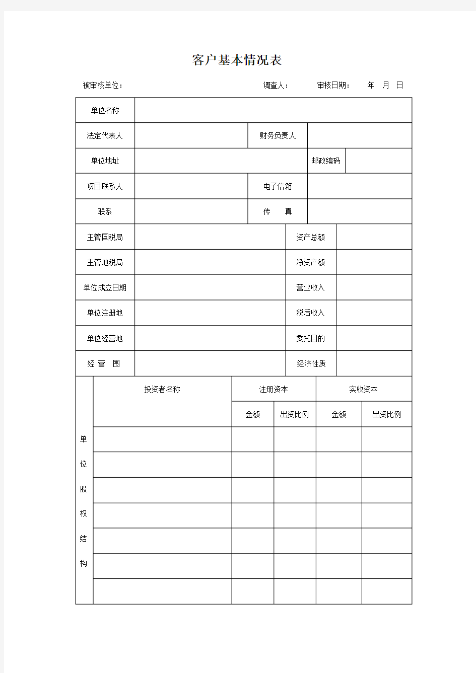 公司客户基本情况登记表