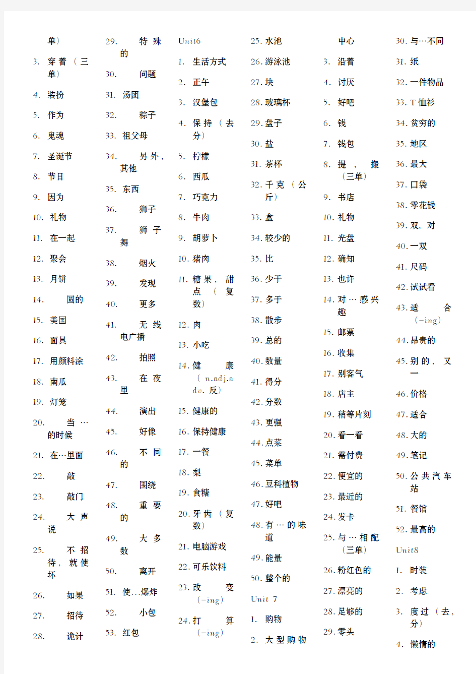 译林版初中英语7A-9B单词中文