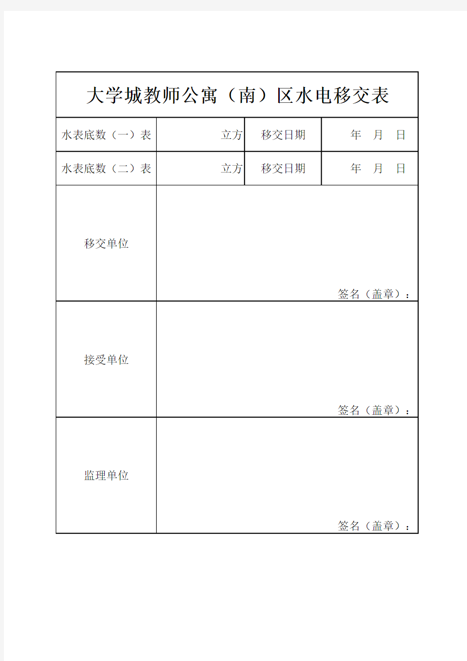 最新水电移交表