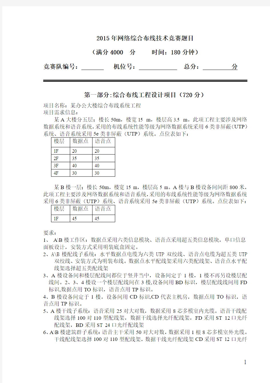 网络综合布线技术竞赛样题B