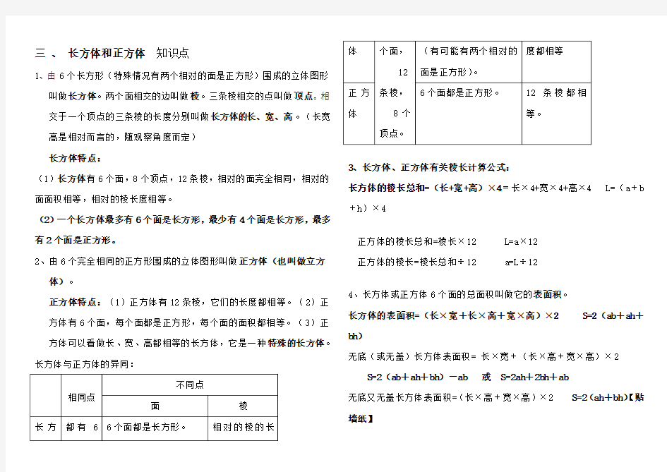 六年级数学知识点总结