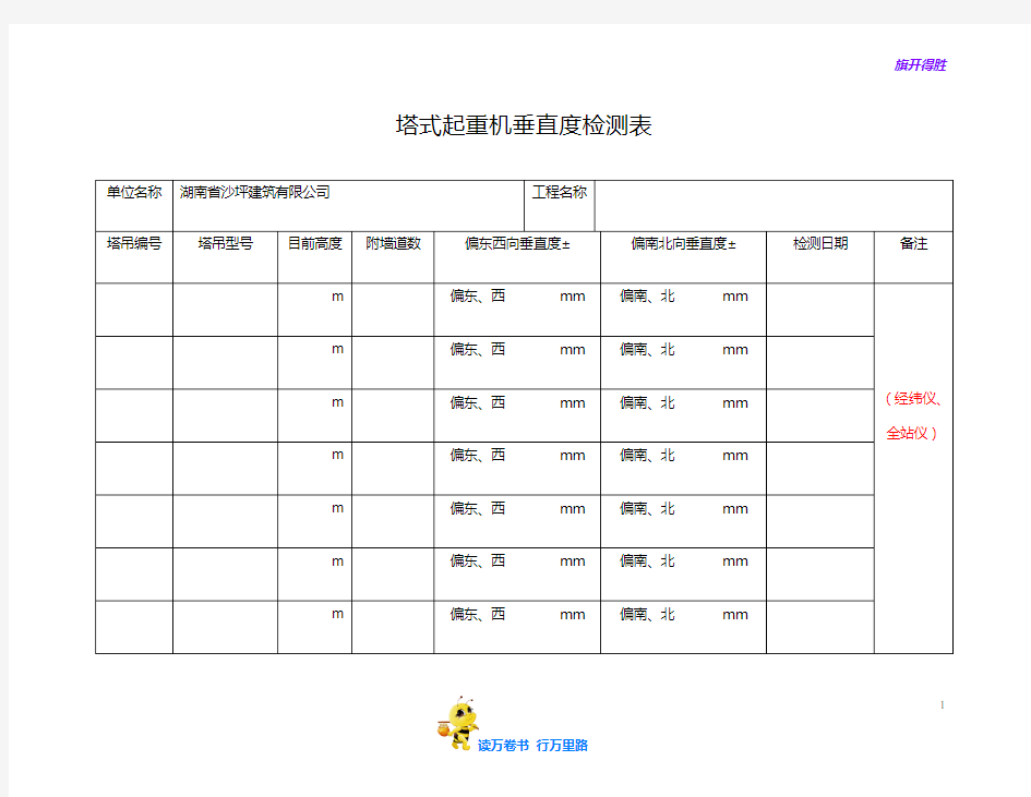 5-塔吊垂直度检测表及沉降观测记录【顶管工程 塔吊】