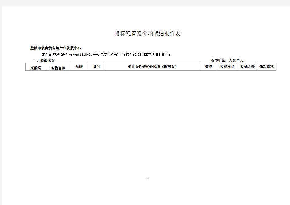 投标配置及分项明细报价表