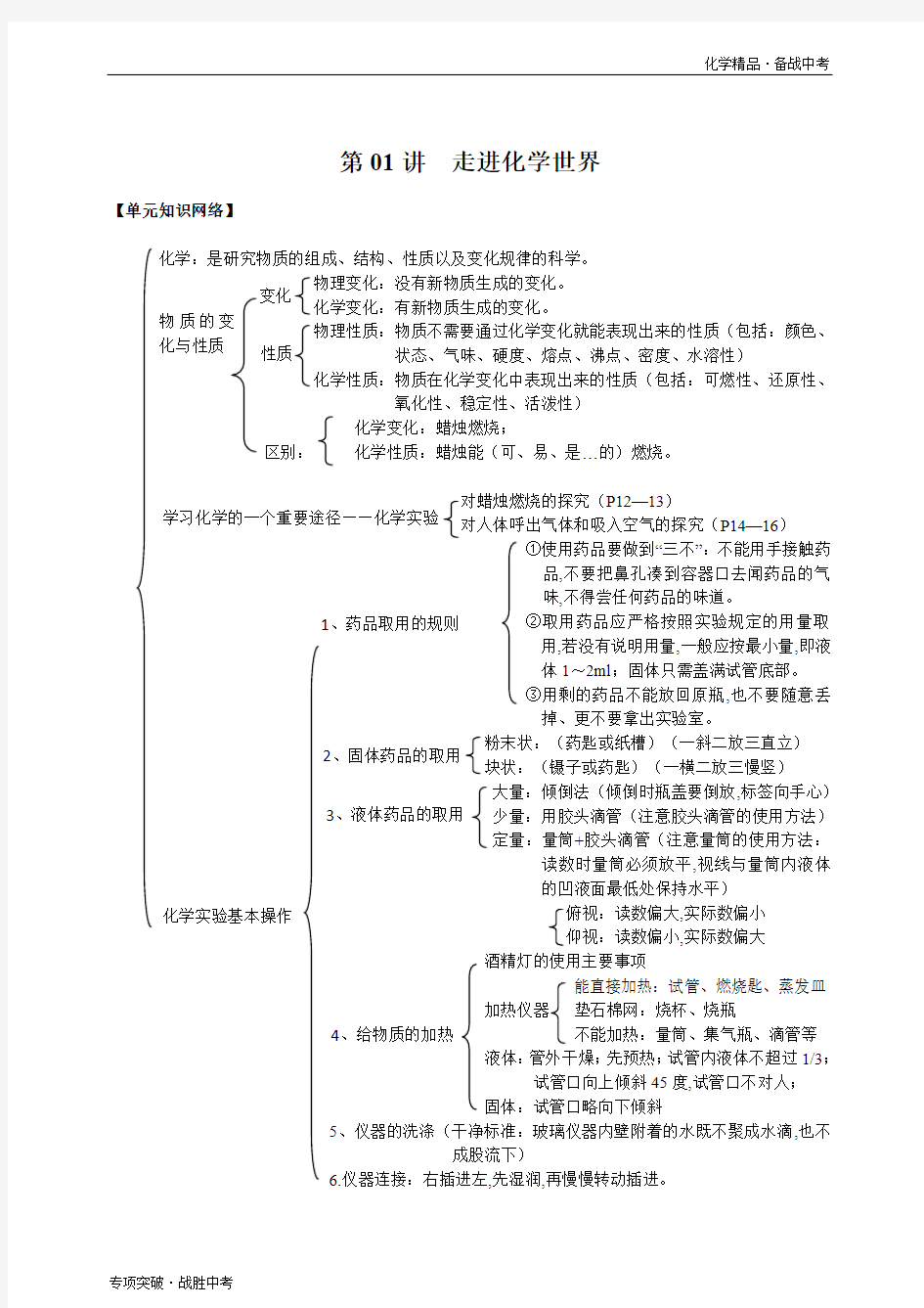 2020年走进化学世界：物质的组成、结构、性质以及变化规律(学生版)