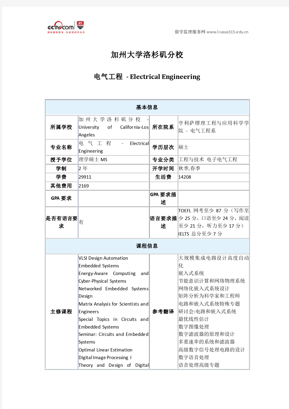 美国加州大学洛杉矶分校电气工程硕士专业