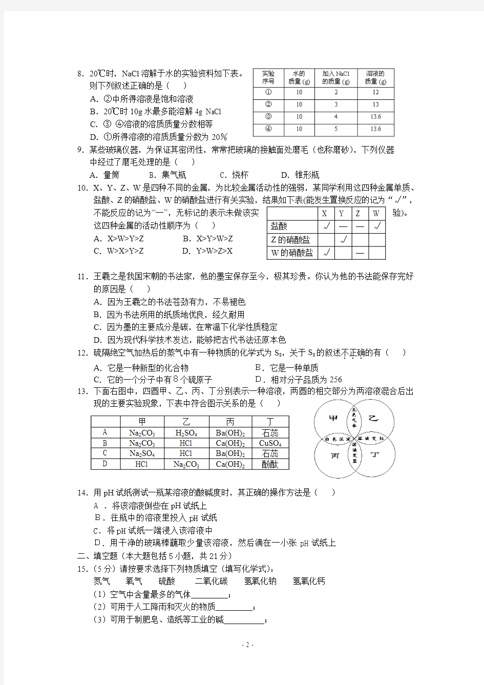 2010全国初中学生化学素质和实验能力竞赛__广东赛区初赛试题及答案[1]