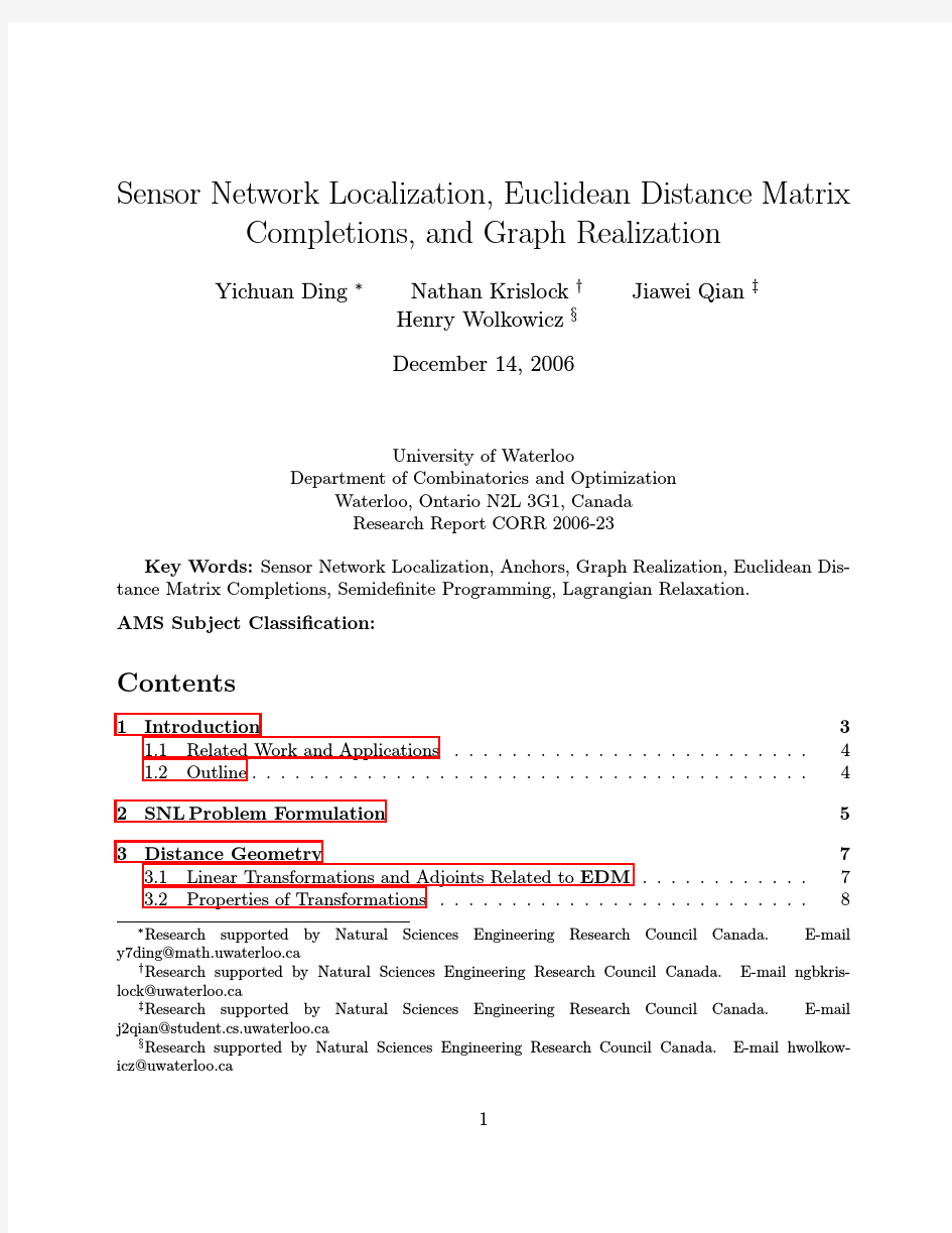 Sensor Network Localization, Euclidean Distance Matrix. Completions, and Graph Realization