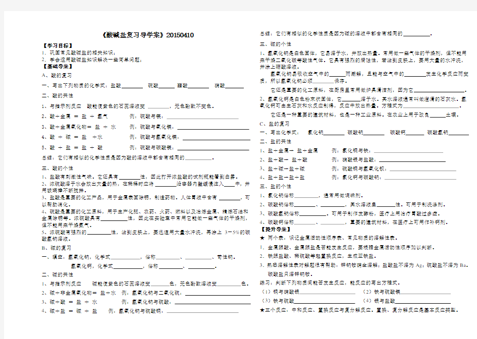 2015年人教版九年级化学之酸碱盐复习课导学案20150410