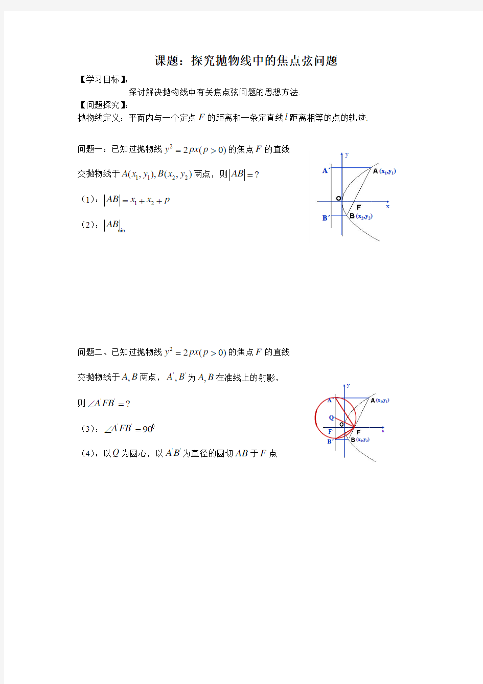 圆锥曲线的焦点弦问题(特征梯形)