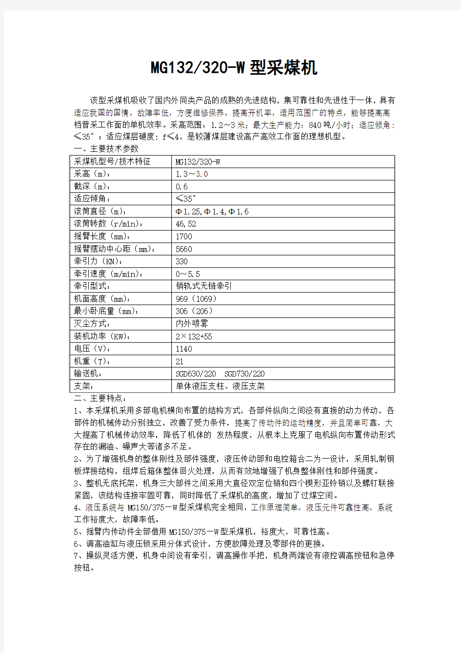 MG132-320-W型采煤机