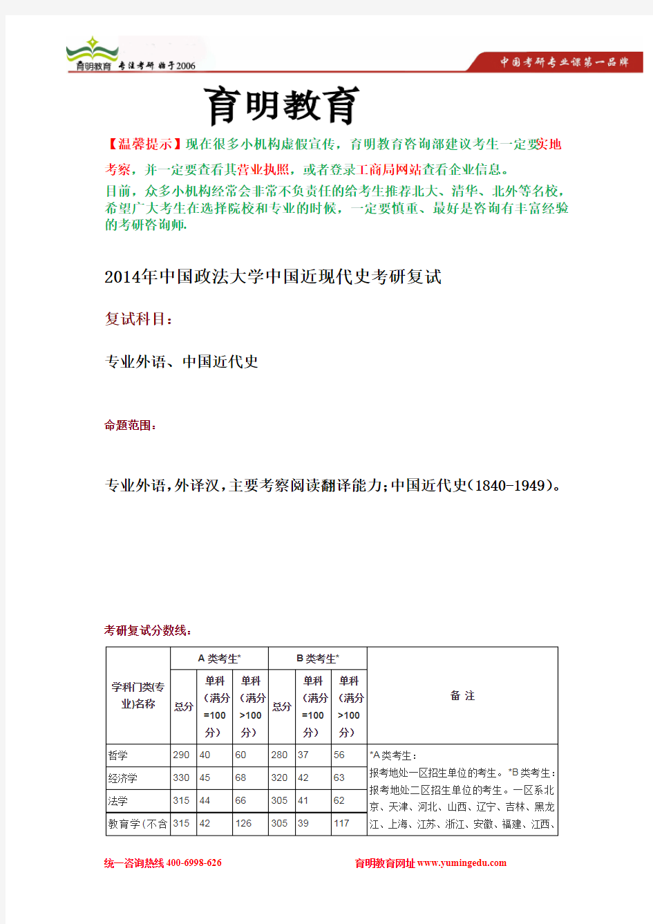 2014年中国政法大学中国近现代史考研复试分数线,考研复试参考书,复试大纲