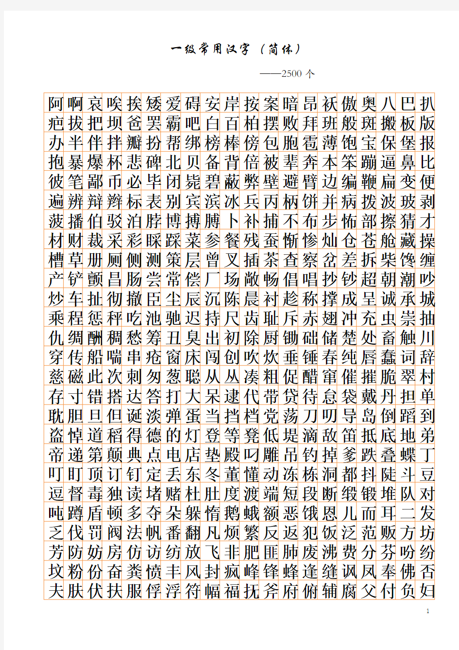 3500个常用汉字简繁及行楷对照表